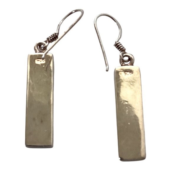 Sterling Silver 925 Blue Opal Stone Bar Earrings - Picture 2 of 9